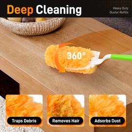 30 Pack Heavy Duty Duster Refills for Swiffer Duster, Multi Surface 360 Duster,Yellow,1 Handle,1 Upgrade Telescopic Hands