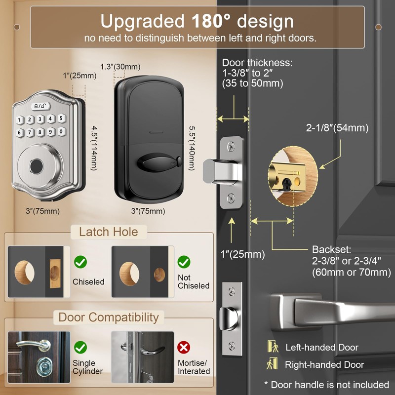52HZ Fingerprint Door Lock, Keyless Entry Door Lock with Code,