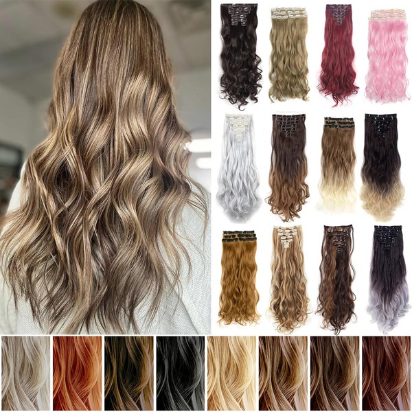 22" 7 Pieces Long Wavy Full Head Synthetic Hair Extensions