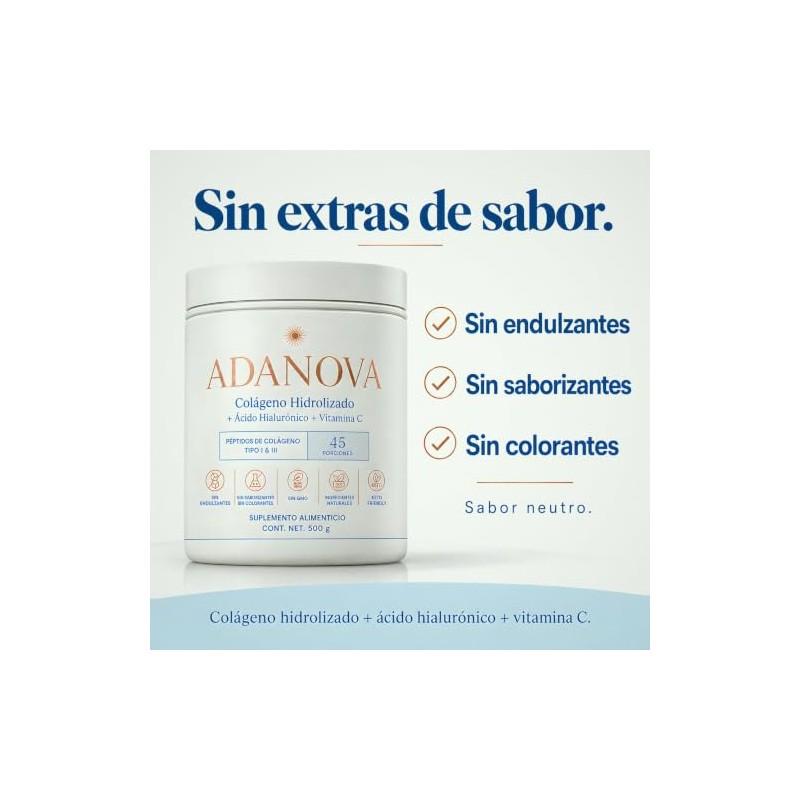 Adanova Colágeno Hidrolizado Polvo Ácido Hialurónico Vitamina Péptidos Bovinos Tipo