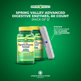 Spring Valley, Advanced Digestive Enzymes with Probiotics and Prebiotics, 60 Capsules + 7 Day Pill Organizer Included (Pack of 2)