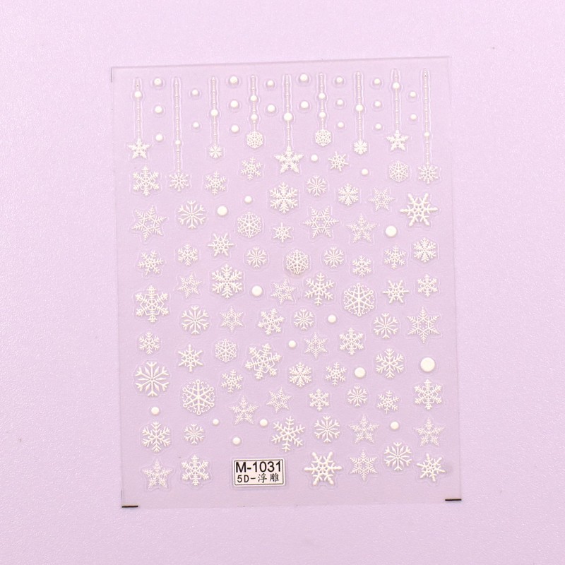 SUNCOL Christmas Nail Art Stickers 5D Embossed White Nail Stickers