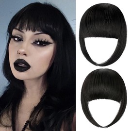 Leterly Bangs Hair Clip in Bangs,Thick French Bangs Clip in Hair Extensions Wispy Fake Bangs for Women Fringe with Temples Hairpieces for Daily Wear Natural Black