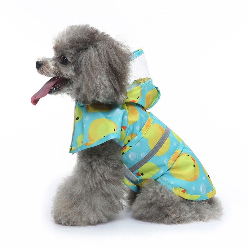 Pet Rain Jacket Duckling Pattern Waterproof Reflective Adjustable 4 Legs