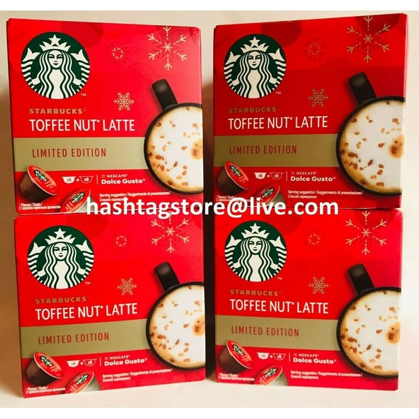 Starbucks COFFEE Toffee Nut Latte Nescafe Dolce 12 Capsules Pods 6 CUPS MUGS BOX