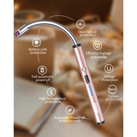 VEHHE Electric Candle Lighter, USB Rechargeable Lighters with Safety Button Lock, Flexible Neck ARC Long Lighter with LED Battery Display Windproof for Grilling Cooking Camping
