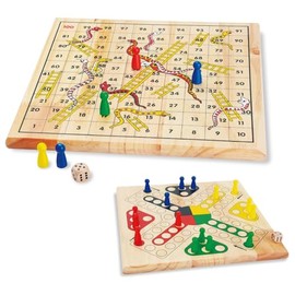 ZONXIE Wooden Classic Snakes and Ladders Board Game for Kids and Toddlers (Multi-Color)