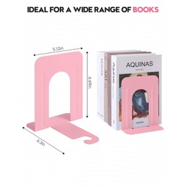 Honagu Bookends, Metal Book Ends, Bookends for Shelves, Book Holder Stopper for Heavy Books/CDs/DVDs (1 Pair/2 Pieces, Pink)