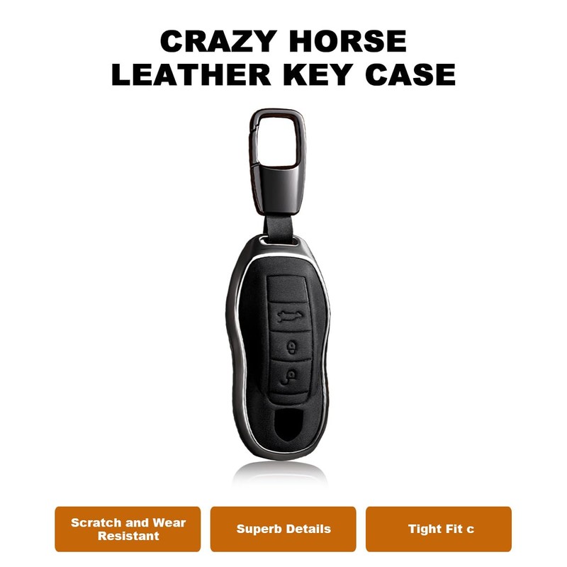 Leather Key Fob Cover Compatible with Boxster Cayenne Panamera Cayman
