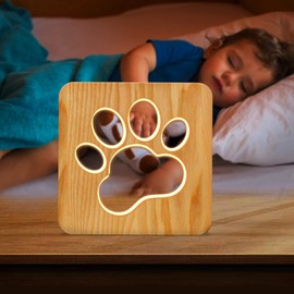 Wooden Night Light Dog Paw Wolf Head Lamp Kids Bedroom Decoration Warm Light LED Lamp USB for Children Gift
