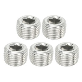 PATIKIL 1/2NPT Male Pipe Plug Internal Hex Thread Socket, 5 Pcs Solid Stainless Steel Pipe Plug Fitting Set Hex Counter Sunk Pipe Plug for Pipe Air Tanks, Silver
