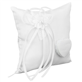 QANYEGN White Wedding Ring Pillow, Ring Pillow Pearls, Camellia Heart Shape Ring Cushion, Elegant Ring Holder for Wedding Decorative