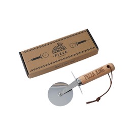 CGB Giftware | Wooden Handle Pizza Cutter | Engraved with Slogan 'Pizza King' | Leather Handle End | Comes Gift Boxed | GB07658