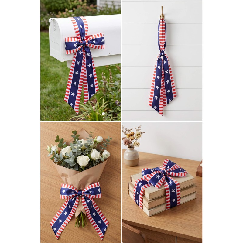 2 Pack Patriotic Wreath Sash for Front Door, 5" W