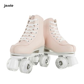 Roller Skates for Women High Top PU Leather Double-Row Skates with Light up Wheels for Adults Youth Kids Indoor and Outdoor(Light Pink Flash Wheel, 39)