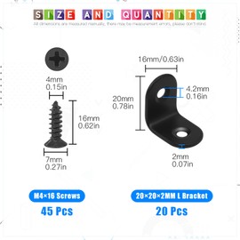 Glarks 20 Sets 20mm Black L Bracket Right Angle Corner Brace Joint Fixing for Wood Chair Bookcase Board Window Furniture Cabinet (20x20x2mm)
