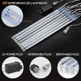 FYYZY 2 Pack Icicle Lights Snowfall Meteor Shower Rain Light Christmas LED Decoration Falling Drop String Light 8 Tube 288 LEDs (2 Pack, Warm White)