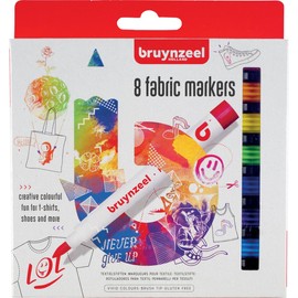 Talens Bruynzeel Fabric Markers, 8 Brush Tip Pens for Clothing and Fabrics
