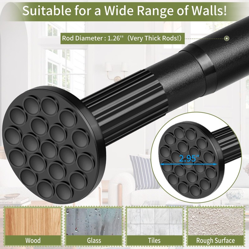 Tension Shower Curtain Rod 51-86In(4.25-7.16Ft), Tension Shower Rod No Drilling