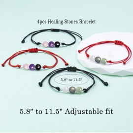 LINY 4Pcs Natural Healing Crystal Beaded Bracelet Empath Bracelets, Empath Protection Bracelet Tourmaline, Amethyst, Moonstone, New Beginnings Jewelry for Best Friends Daughter Mom, One Size, Stone