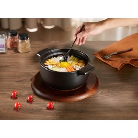 Kook Korean Hot Pot, Dolsot Pot, 68 oz, Stone Bowl with Lid, for Cooking Donabe, Bibimbap, Kimchi, Hot Pot, Soups and Stews, Oven and Dishwasher Safe, Black