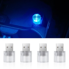 4PCS USB LED Car Interior Atmosphere Lamp, Mini Plug-in USB Interface Decor Night Light, Portable Auto Trunk Ambient Lighting Kit, Universal Car Interior Accessories for Most Cars (Blue)