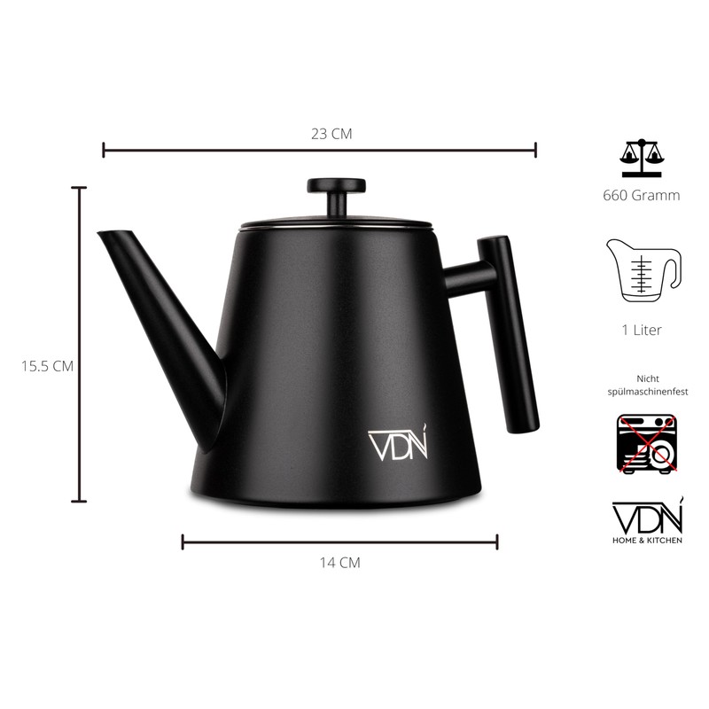 VDN Teapot with Strainer Insert - Teapot Thermal Double Walled