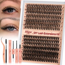 Higu clace DIY Lash Extension Kit, 30D+40D Individual Lashes Kit 280pcs, D curl Clusters Eyelash Bond and Seal and Lash Applicator Tools for DIY Eyelash Extension(30D+40D-Mix10-18-Kit)