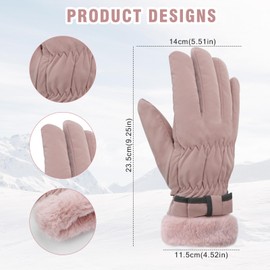 Fadcaer Waterproof Thermal Gloves for Womem,Winter Gloves,Anti-Slip Windproof Touchscreen Ski Warm Gloves,Thermal Gloves,Lined Thick Gloves for Outdoor Sports Skiing Cycling Hiking (Pink)