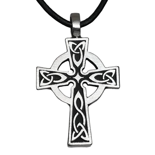 Trilogy Jewelry Pewter Celtic Cross Irish Scottish Wales Pendant on Leather Necklace