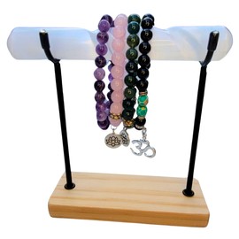 Selenite Bracelet Holder Stand, 100% Genuine Selenite Charging Healing Crystal Bracelet Display Stand, Hand-Carved Spiral Selenite Crystal for Charging and Cleansing (Large Gold - Rectangle)