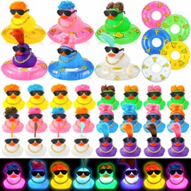 HyDren 50 Pcs Light Up Rubber Ducks Bulk Small Cute Ducks Operation Christmas Bath with Wig up Funny Shower Ducks for Boys Girls Birthday Holiday Pool Party Favors (Vivid Colors)