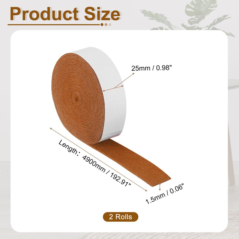 uxcell Felt Strips with Adhesive Backing, 2 Rolls 1" x