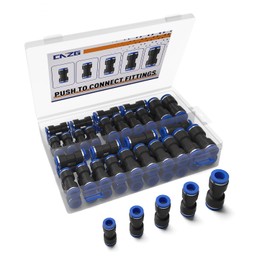 CNZG PNEU 60pcs Air Line Quick Connect Fittings,PU Straight Air Hose Fittings,Pneumatic Union Push to Tubing Kit 4mm 6mm 8mm 10mm 12mm