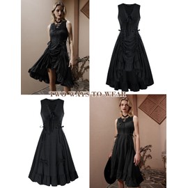 Black Goth Dress for Women Vintage Sleeveless Ruffle High Low Steampunk Dress Black XL