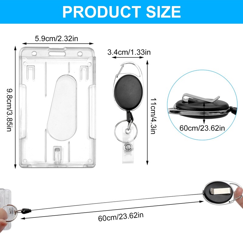 Pack of 2 ID Card Holder with Clip, Hard Plastic