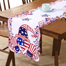 4th of July Gnome Table Runner, Patriotic American Flag Design, Independence Day Holiday Kitchen Dining Table Decor for Indoor Outdoor Home Party Decoration 13 x 72 Inch