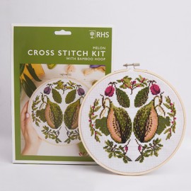 RHS The Royal Horticultural Society Cross Stitch Kit, Melon Design, 8" Embroidery Kit For Adults Beginners, Gift Idea, With Embroidery Patterns, Set