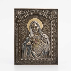 Veronese Design Placa de pared con diseño de corazón de María Inmaculado de 7 1/2 pulgadas, acabado en bronce