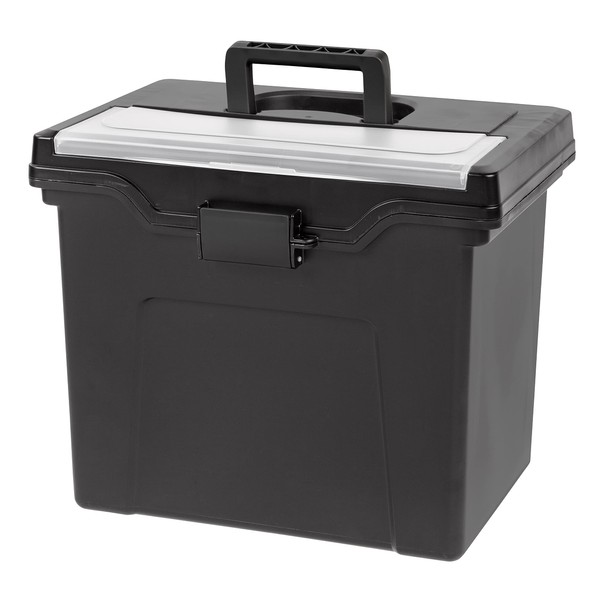 IRIS USA Portable Letter Size File Box with Built-In Organizer