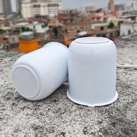 Rheedal 2Pcs 3.19inch Stainless Trailer Wheel Center Caps Push Through 3.19" Bore 3.62" Tall Top Removable Hub Cap for Truck SUV RV Wheel Rim, White Wheel Cover