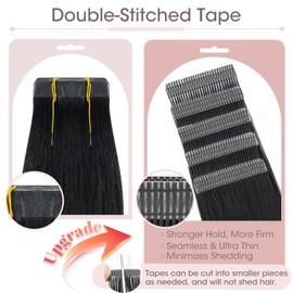 Silk-co Double Stitched Tape Extensions Real Hair Pack of 20, Tape-In Extensions Real Hair 50 g, Invisible Real Hair Extensions Tape, Hair Extensions Real Hair #01 Raven Black, 40 cm