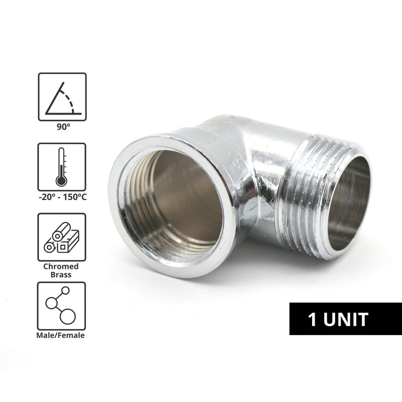 DOJA Barcelona Threaded Fitting 90º Brass Chrome-Plated 1 Inch Male