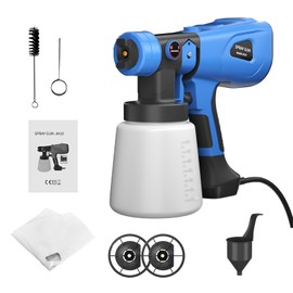 600W HVLP Paint Sprayer Spray Gun, 800ml/min Paint Flow, with 3 Copper Nozzles (1.5mm, 2.5mm, 3mm), 1000ml Removable Water Tank, 0.4 Bar Air Flow, 32000rpm (Blue Cabled Sprayer Gun)