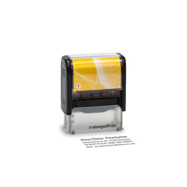 Personalised Stamp stempelfritz Black/Yellow / Address Stamp with Personalised Text