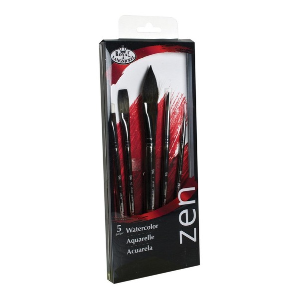 Royal and Langnickel Zen 5 Piece Watercolour Pointed Oval Variety Paint Brush Set RYRZENSET834