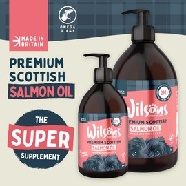 Wilsons - Salmon Oil for Dogs UK, Meal Supplement for Healthy Joints, Omega 3, 6, and 9, 100% Natural, Suitable for Adult Dogs and Puppies 2 Months and Up (500ml)