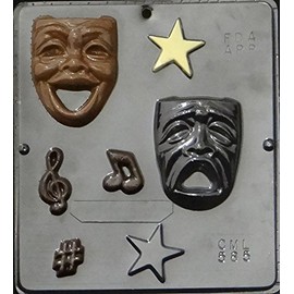 Candy Molds N More Comedy Tragedy Theater Drama Faces Masks Chocolate Candy Mold 585, Qty 1, Clear Plastic 8" x 9" Mold