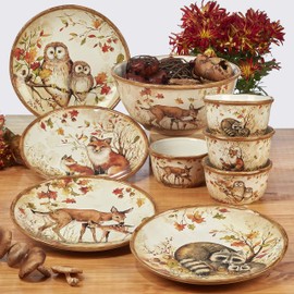 Pine Forest 152 oz. Ceramic Deep Serving Bowl – Large Woodland Forest Themed Bowl with Deer and Autumn Leaves for Mixing, Serving Pasta, Fruit, Holiday Meals, Harvest Sides, or Seasonal Entertaining