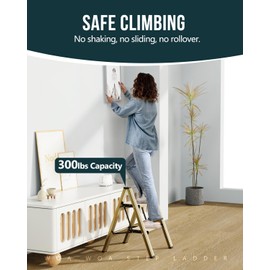 WOA WOA Step Ladder, 2 Step Foldable Step Stool with Widen Pedals, Portable Aluminum Stepladder, Compact Ladder for Space Saving, Home Ladders for Kitchen(300lbs, Gold)